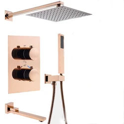 gold or brushed gold or rose gold Brass Thermostatic control switch mixing valve taps Concealed Tub 10