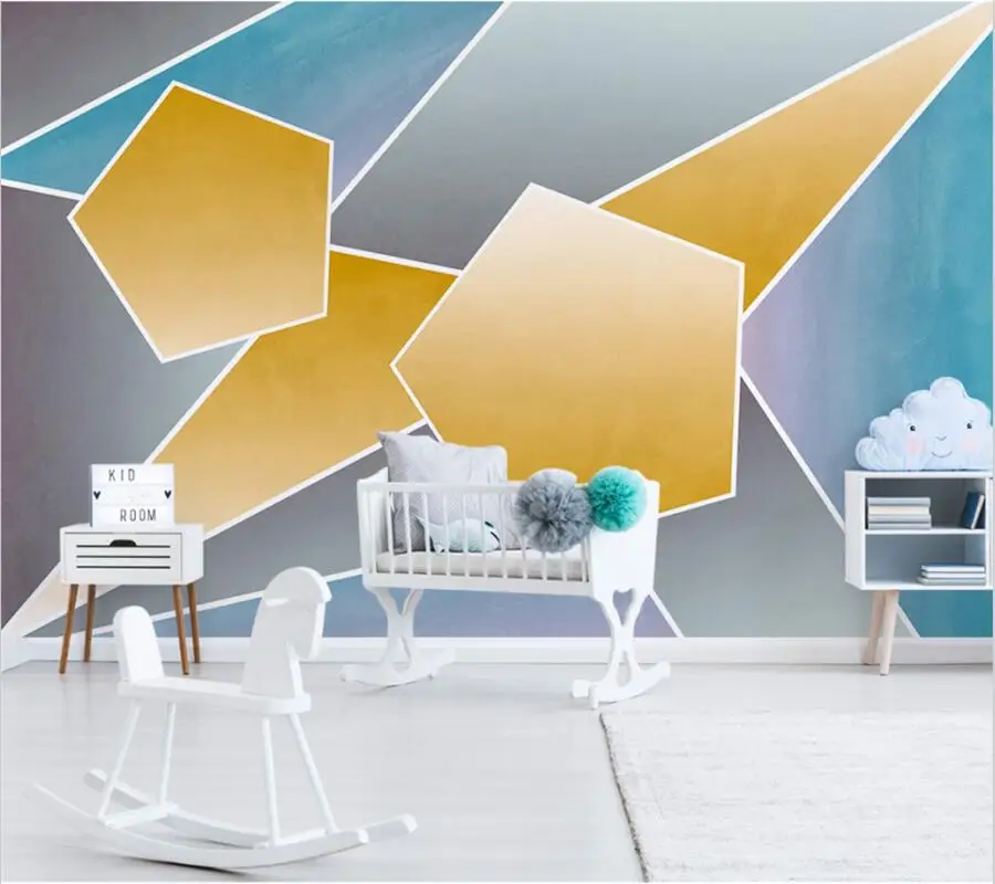 

wellyu Custom large mural 3D hand-painted elephant geometric color block background mural living room background wallpaper