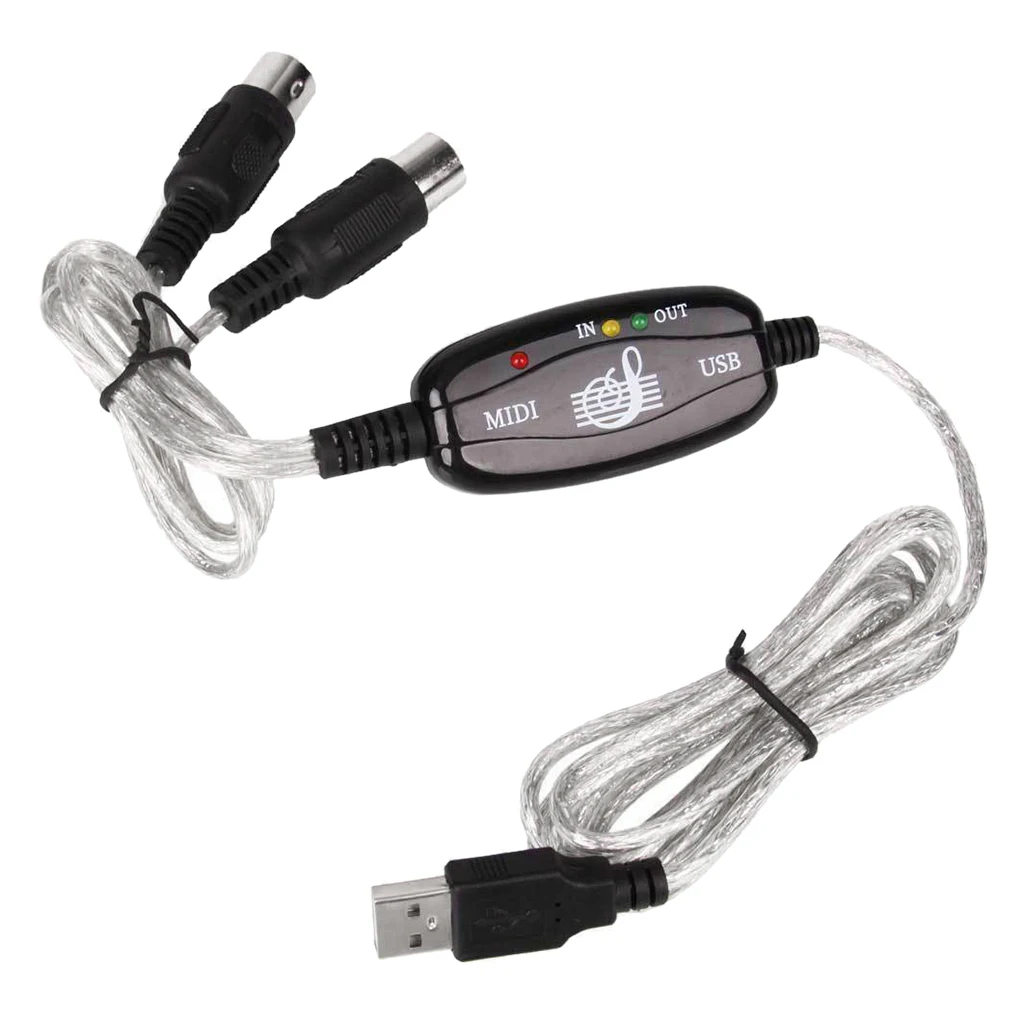 2 Meter USB IN OUT MIDI Interface Cable 5 Pin Midi to USB Cable Converter PC to Music Keyboard Adapter