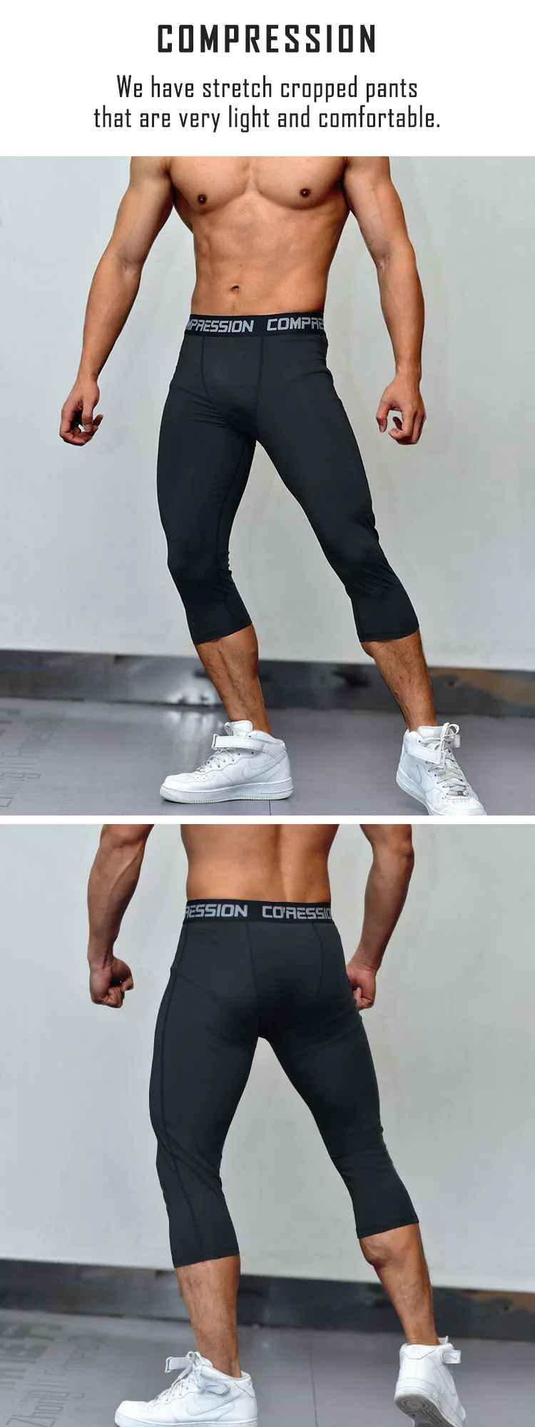 Männer Sport 3/4 Geerntete Hosen Gym Lauf Leggings Männliche Joggings Elastische Kompressionen Sweatpant Fußball Basketball Hosen – Detail 2