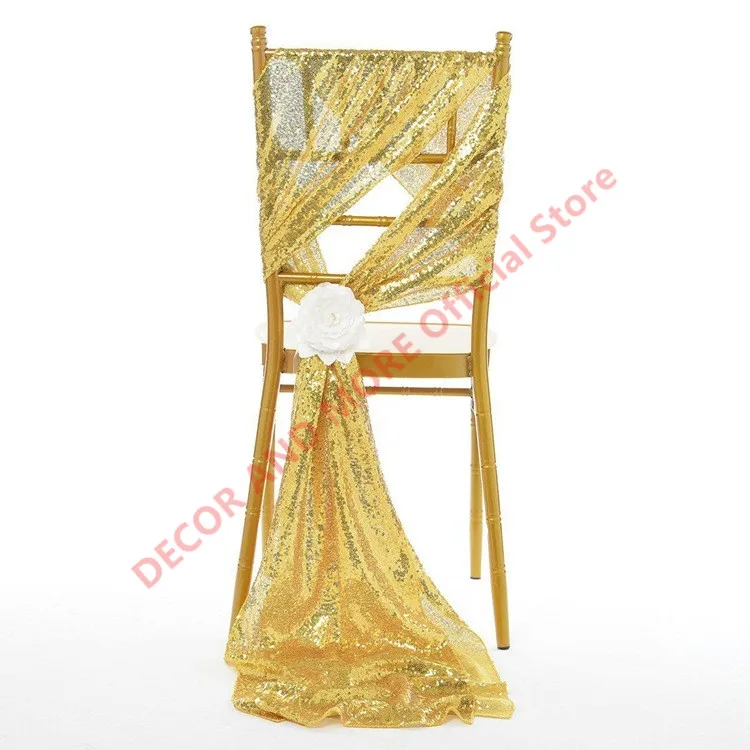 50PCS Decoration Sparkly Sequin Chair Sashes Hotel Wedding Banquet Party Chair Covers Gold/Pink/Blue/Red Chair Ties 30x275cm