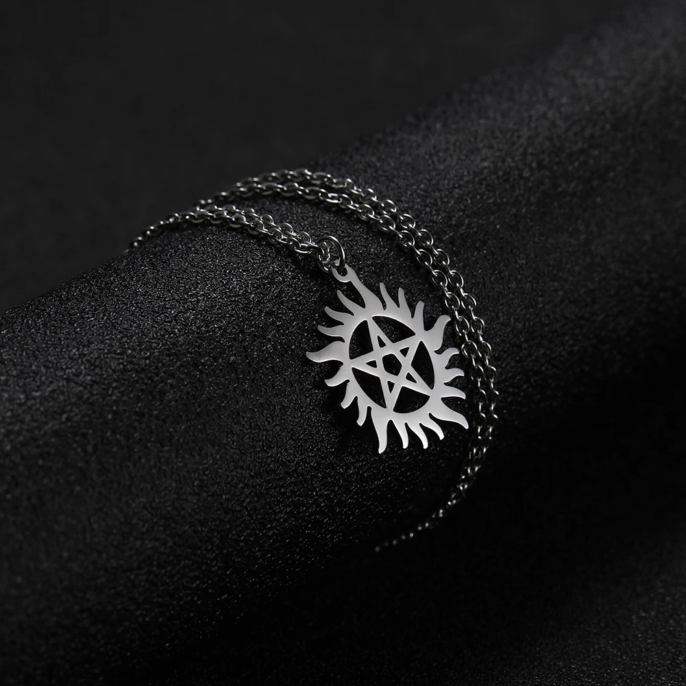 Skyrim Edelstahl Glänzende Sonne Pentagramm Anhänger Halskette Supernatural Dean Aussage Box Kette Halsketten Paar Frauen Männer – Detail 9