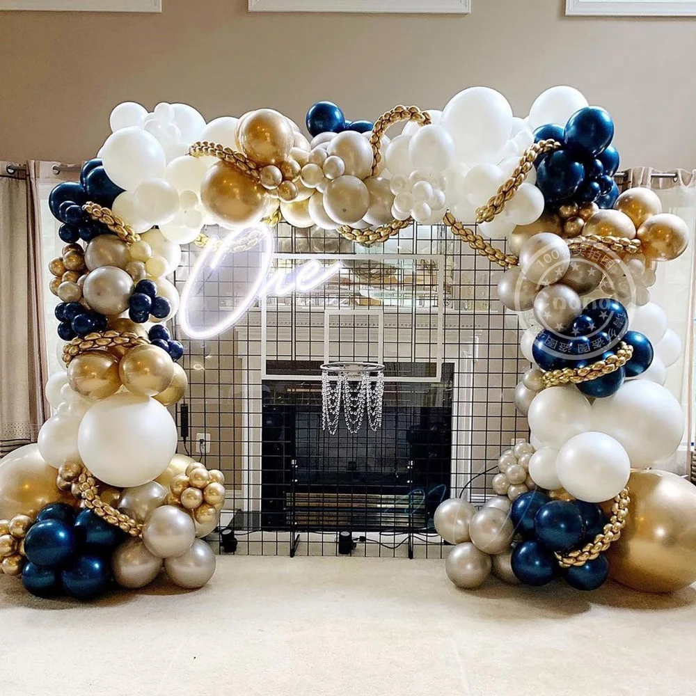 191pcs Navy Blue Dark Blue Balloon Garland White Chrome Gold Balloons Arch Kit Valentine's Day Wedding Birthday Christams Decor