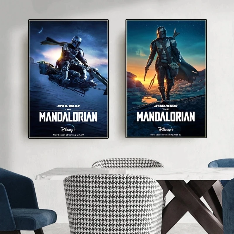 Disney  The Mandalorian Anime Canvas Painting Star Wars Movie Prints and Posters Wall Art Pictures for Living Room Decor