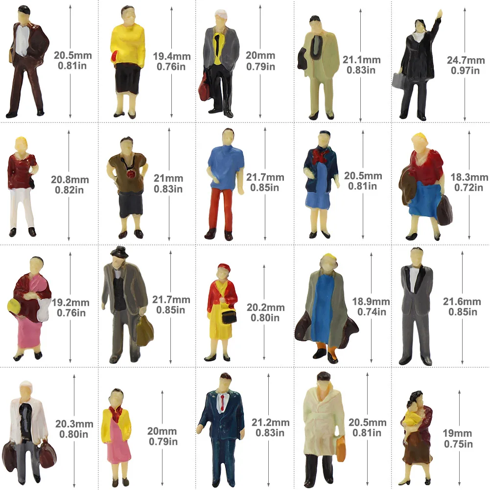 P8712 40pcs ALL Standing Pose Assorted HO Scale 1:87 Model Train Street People Figures