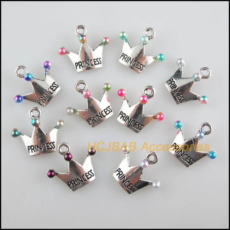 20 Új Hercegnő Koronáz charms Kevert akril medálok Tibeti Ezüst- Árnyalat 16.5x19mm