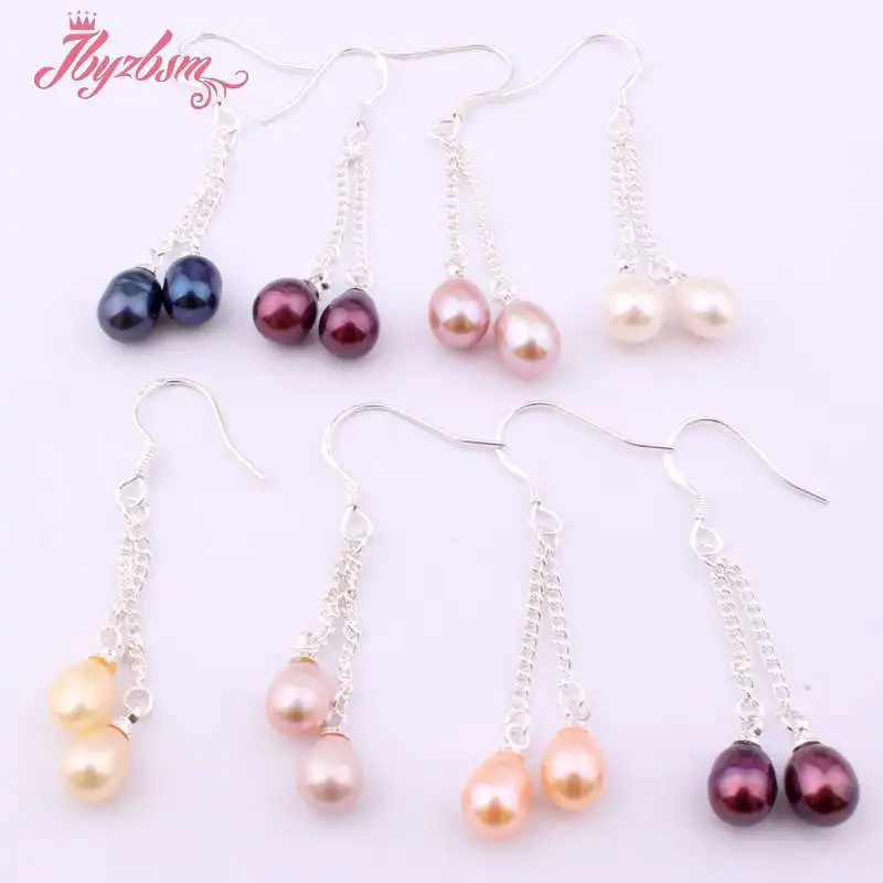 4-6x5-7mm Oval Freshwater Pearl Natural Stone Beads Silver Plated Dangle Hook Jewelry Earrings For Woman Christmas Gift 1 Pair