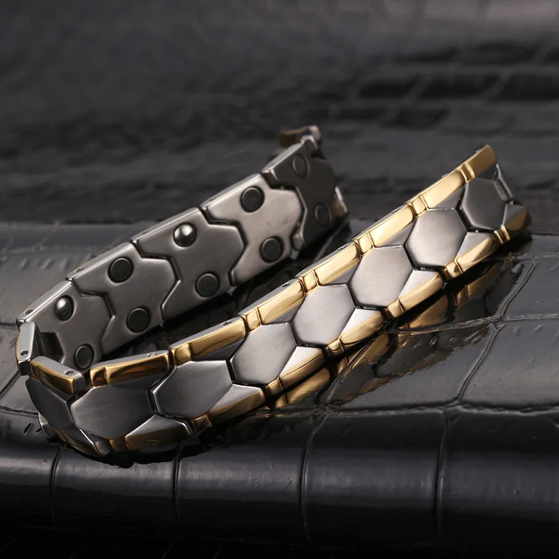 Oktrendy Big Casual Style Men Magnetic Bracelet Quality Sliver Stainless Steel Bracelets for Arthritis Health Care Jewelry Gifts