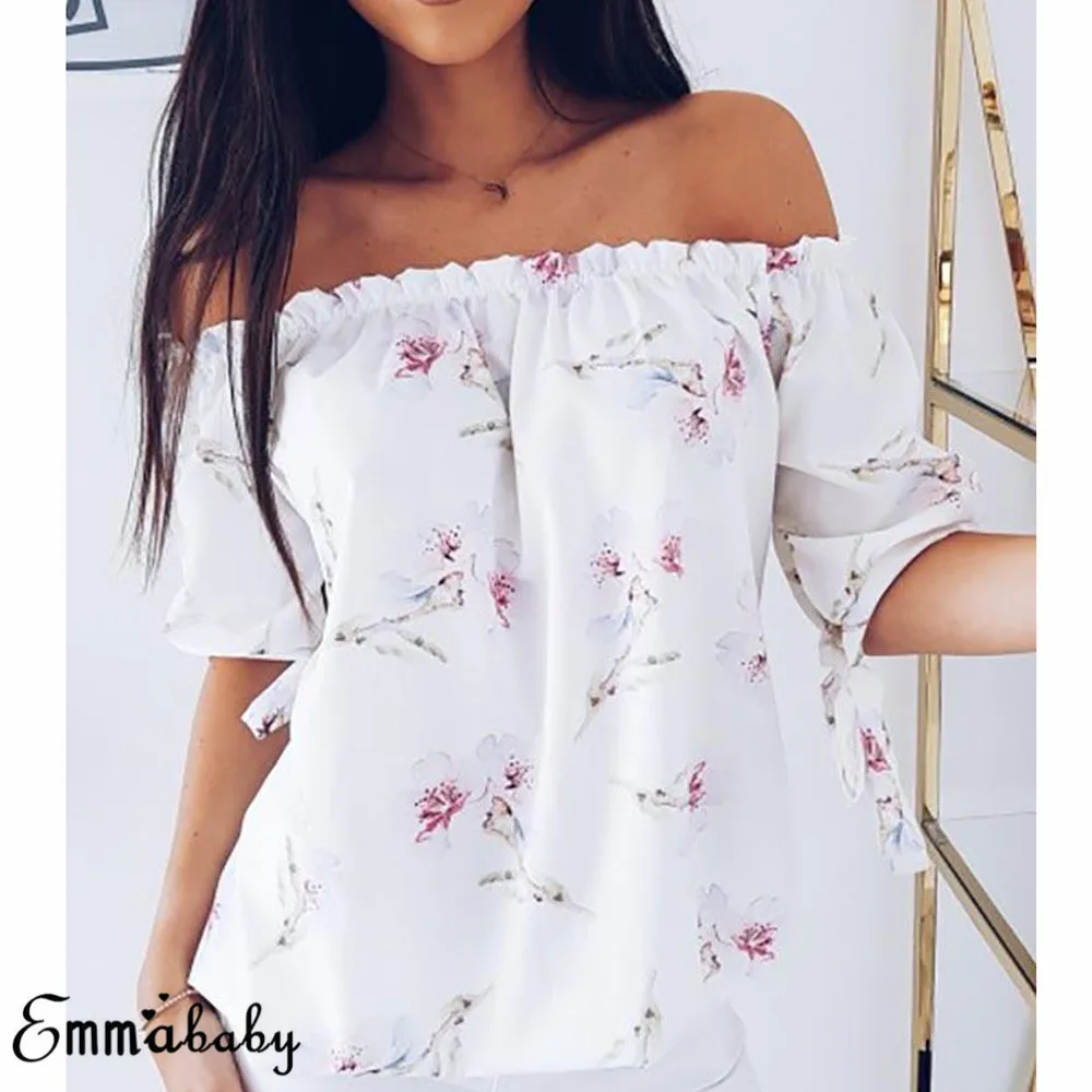 New Hot Women Elegant Casual Loose Tops Ladies Tee Printed Shirts Plus Size Fashion Sexy Off Shoulder Blouse Shirts