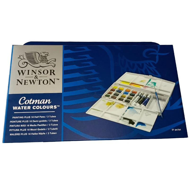 Winsor & Newton-Pigment d'interconnexion, peintures de documents à l'eau, 16 couleurs, demi-casseroles solides + 3 tubes + 1 pinceau