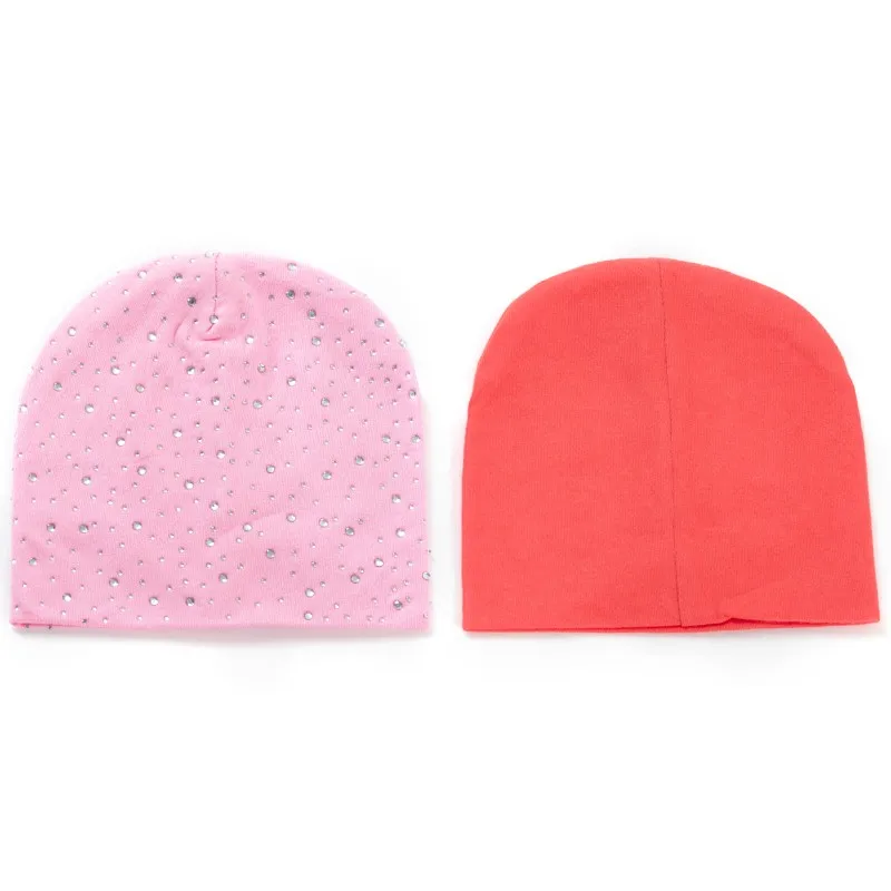 Cotton Hat Rhinestone Kids Beanies Solid Color Hats Toddler Children Baby Boy Girl Infant Soft Warm Hat Cap