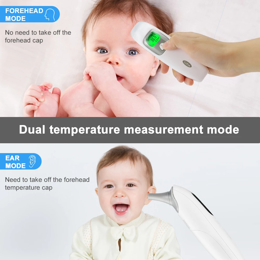 Cofoe Forehead Ear Non-Contact Infrared Baby Thermometer LCD Body Temperature Fever Digital IR Measurement  for Baby Adults