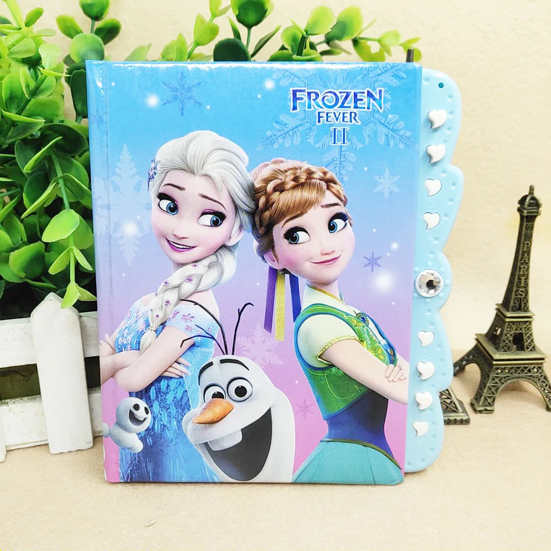 Disney Frozen diary cartoon color page with key password lock book student writing notes boy girl notepad learning cute gift