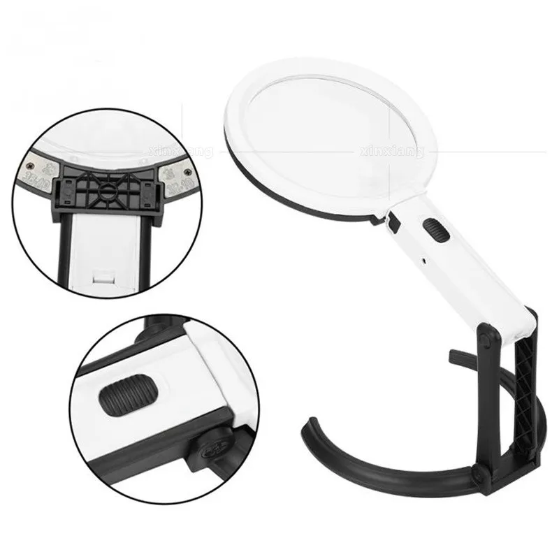 

12 LED Lights Foldable with Lighting Magnifying Glass Handheld Desktop Bracket Multi-Purpose External Power Source/Battery