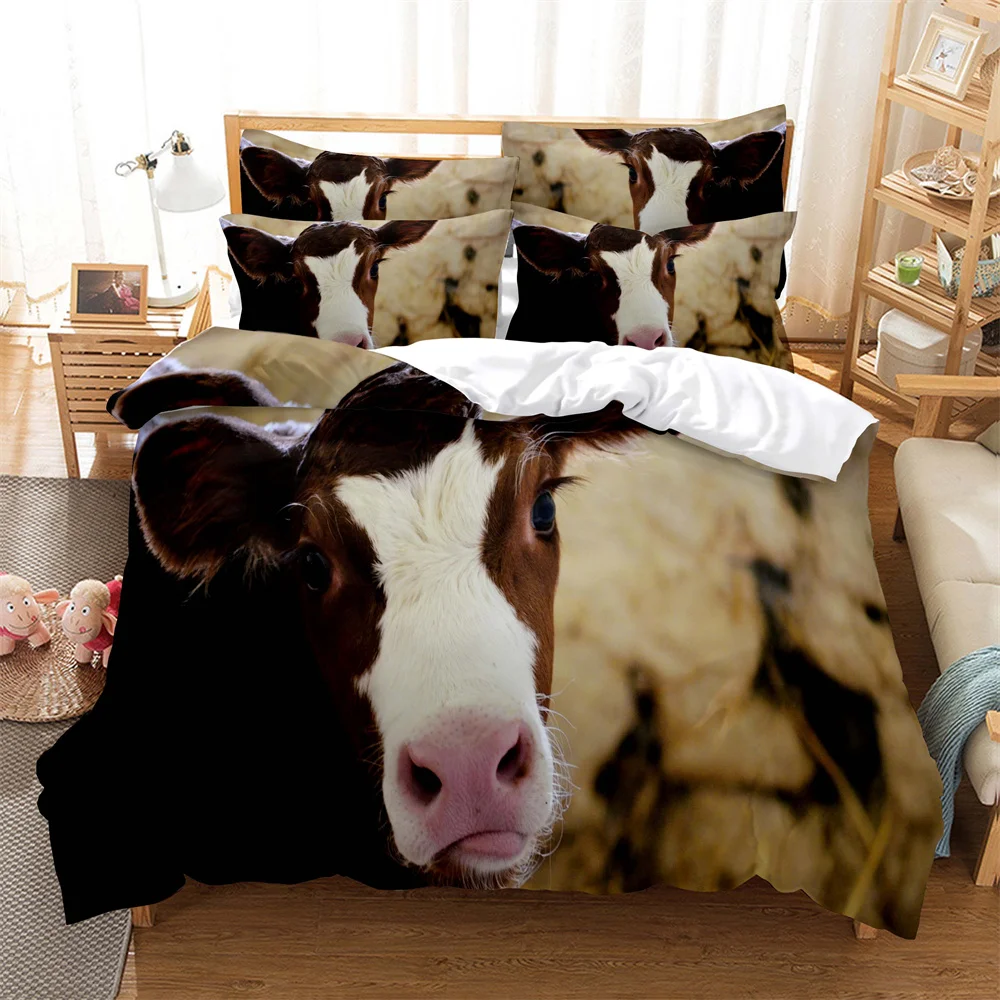 

Cows Bedding 3-piece Digital Printing Cartoon Plain Weave Craft For North America And Europe Bedding Set Queen