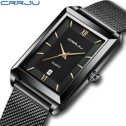 CRRJU 2021 New Square Watch Men with Automatic Week Date Luxury Stainless Steel Gold Mens Quartz Wrist Watches Relogio Masculino