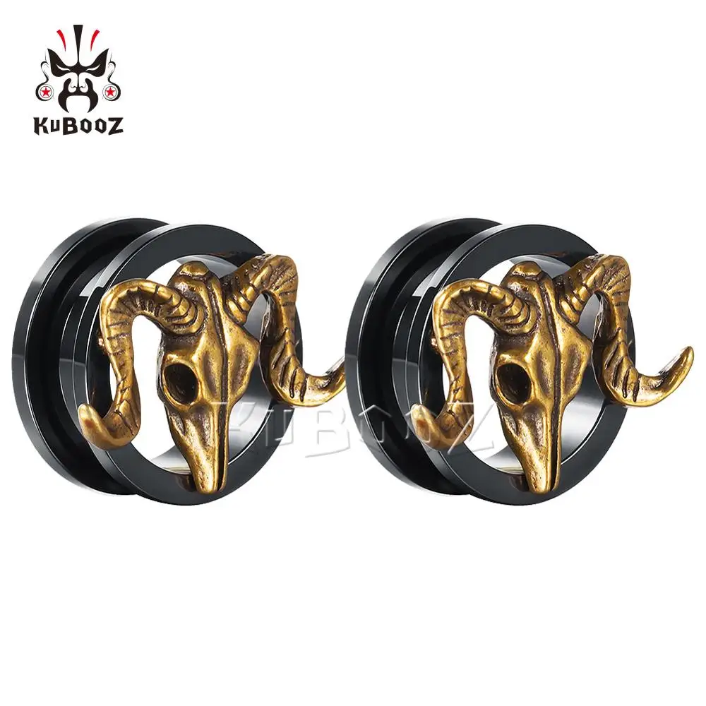 KUBOOZ Vintage Ear Piercing Plugs Tunnels Stainless Steel Studs Screw Body Jewelry Gauges Earrings Fashion Gift For 2PCS 0G 00G