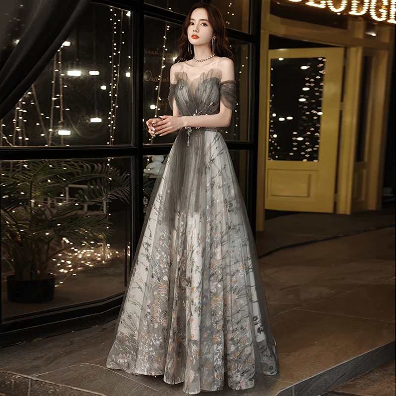 Evening Dress Boat Neck Elegant Appliques Sequins Short Sleeves Ruched Floor-Length New Lace Up Woman Formal Party Gowns A794