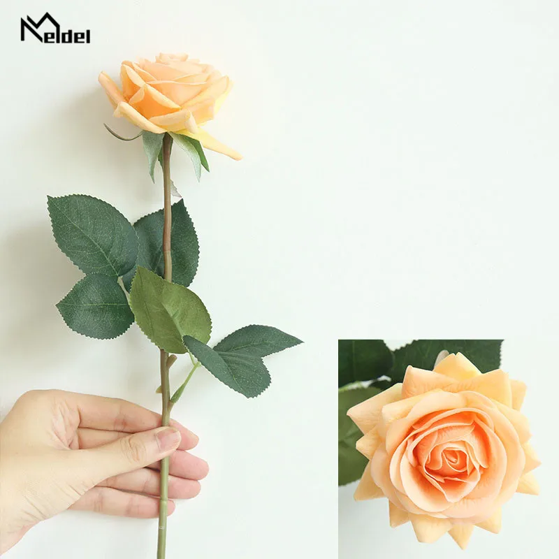 Meldel Single Branch Rose Flower Christmas Home Decoration Artificial Flower Wedding Roses Silk Flower Fake Rose Wedding Flowers