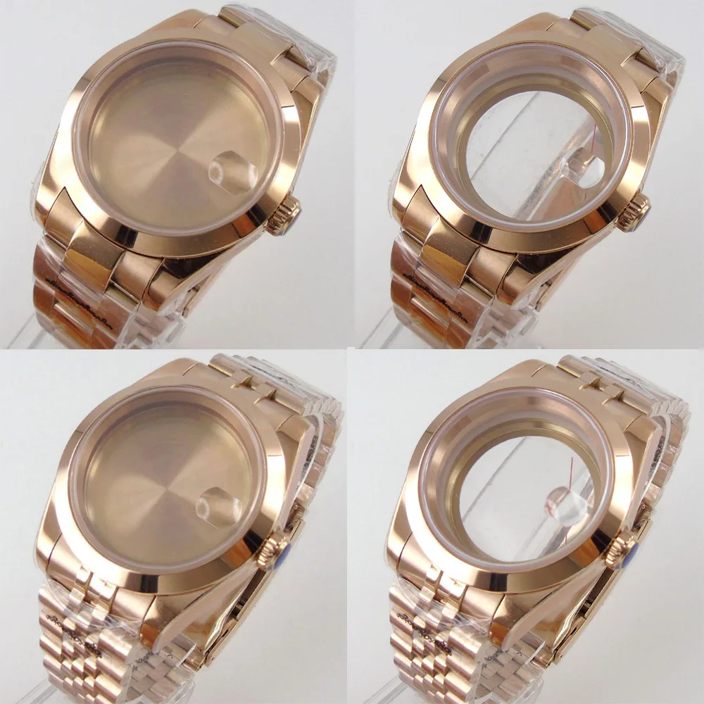 

36/39mm Rose Gold Plated Luxury Polished Bezel Watch Case Sapphire Glass For NH35A NH36A MIYOTA 8215 821A 8205 ETA 2836 Movement