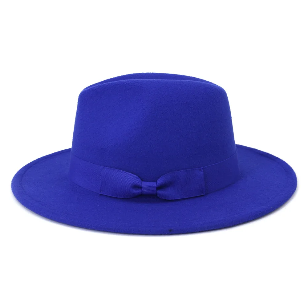 Burgundy bowknot fedoras  widebrim hat Panama felt hat jazz hat church top cap british women fedoras hats for men шляпа женская