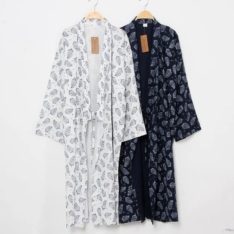 Oversize estilo japonês kimono cardigan conjunto de roupa de dormir masculina roupão de algodão confortável casa terno robe sleepwear diário casual