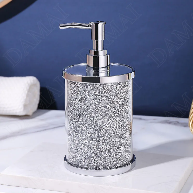 European Plastic Soap Dispenser Broken Diamond Decor Bathroom Push Shower Gel Organizer Hotel Shampoo Bottle Home Decoration