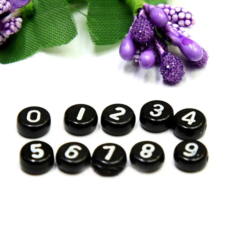 Classical 4*7mm Flat Coin Round Shape Acrylic Plastic Number Beads Black with White 0 1 2 3 4 5 6 7 8 9 Bracelet Spacers