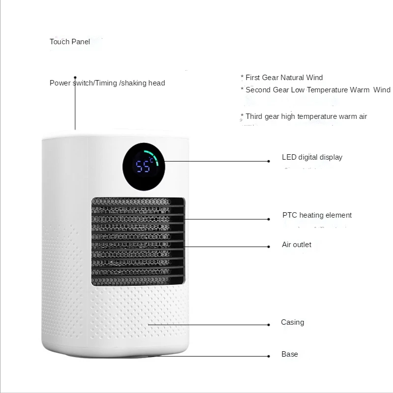 2 In 1 Intelligente Digitale Display Ptc Heater 700W Dual Gebruik Warm En Koud Patronen Ventilator Met Timing/Touch Control