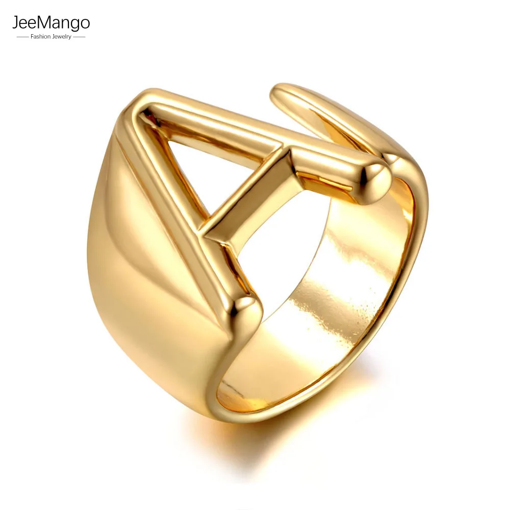 JeeMango moda hueco A-Z letra anillo con apertura ajustable alfabeto anillos de fiesta joyería para mujeres Jahльца JR21003