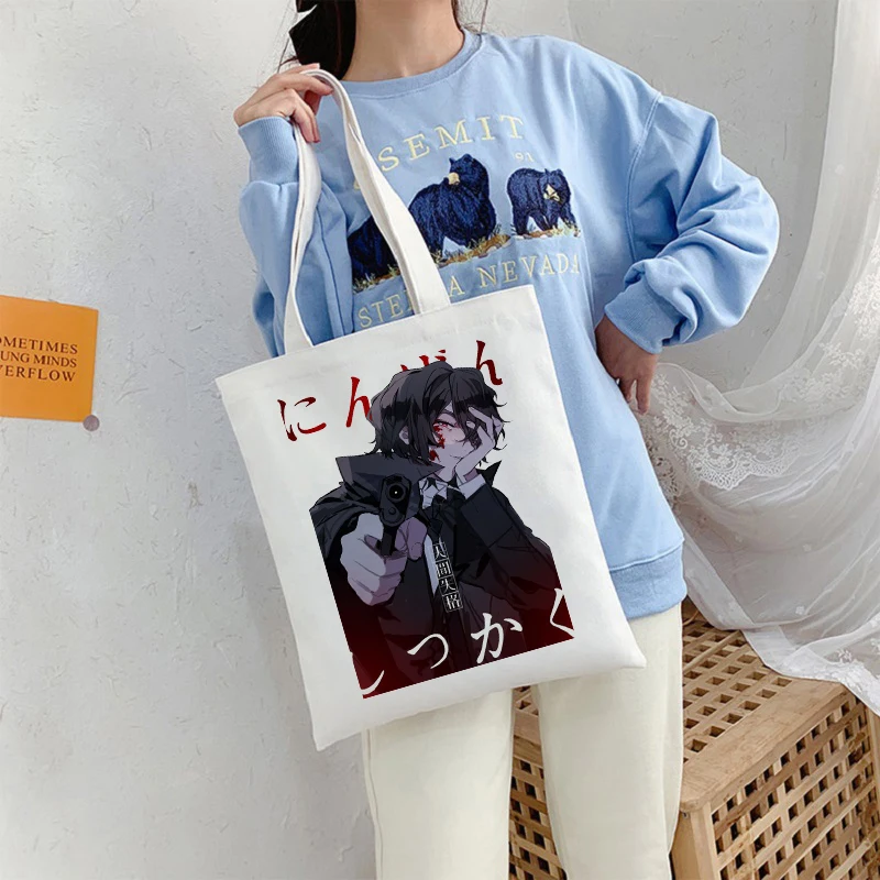 Japanese Anime Bungo Stray Dog Osamu Dazai Canvas Bag Goth Shopper Large Capacity Women Bag Vintage Shoulder Bag Classic Handbag