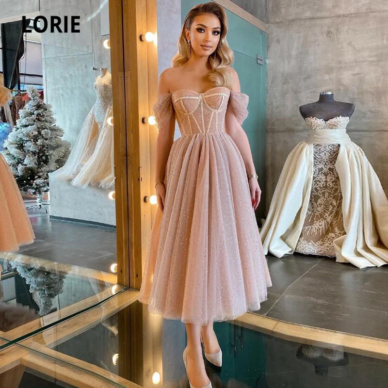 LORIE Vintage Prom Dresses Off the Shoulder Tulle lucido abito da sera su misura abito da festa per la laurea 2021