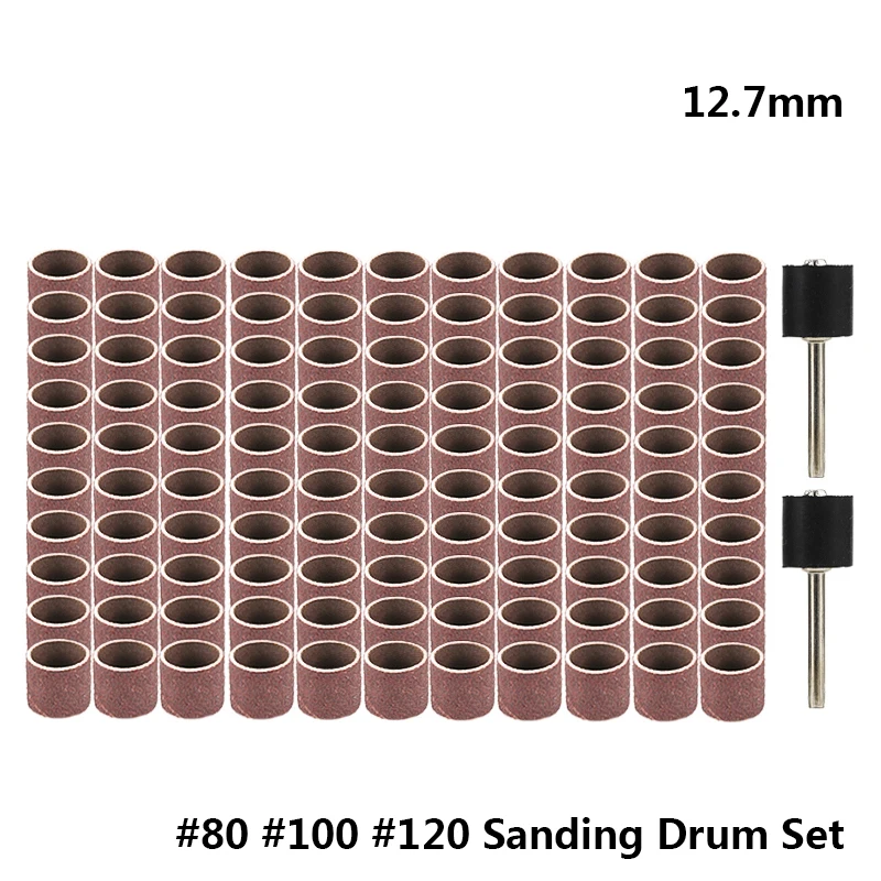 Rotary tools Accessories Set 51pcs 12.7mm Drum Sanding Kits 80 Grit Sanding Bands with Drum Mandrels Sanding Disc Set