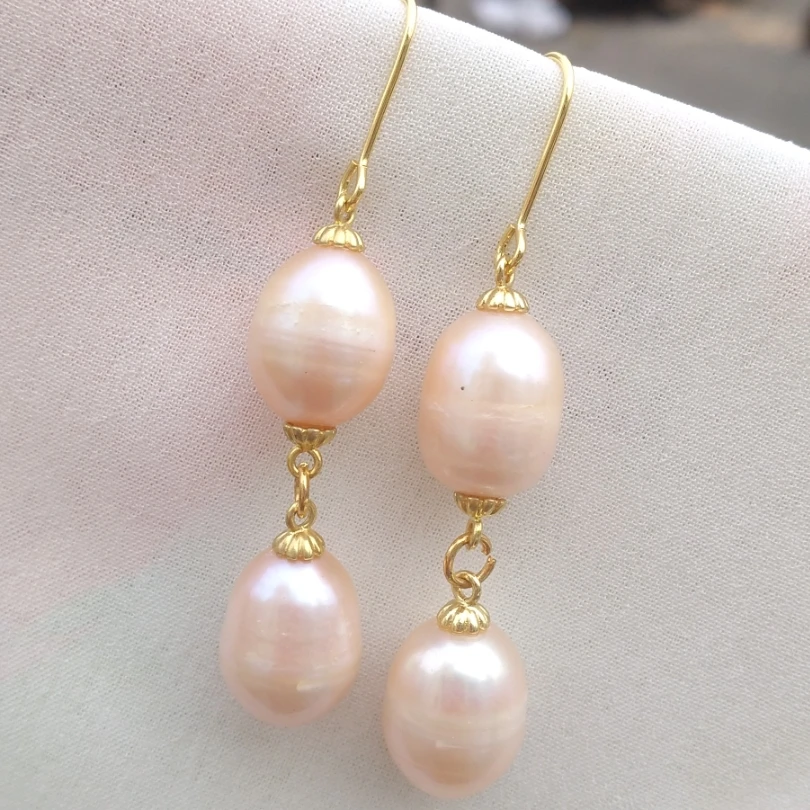 

Huge Baroque 12-10mm AAA++ South Sea Gold Pink Pearl Dangle Earrings Gold Filled Free Shipping