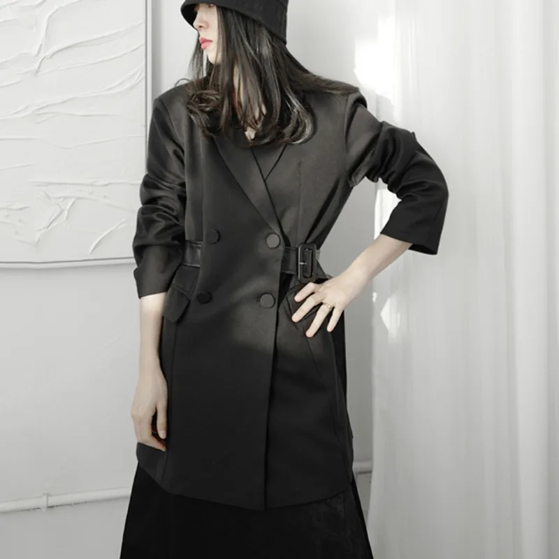 

Women Black Asymmetrical Big Size Blazer New Notched Long Sleeve Loose Fit Jacket Fashion Spring Autumn 2022 C780