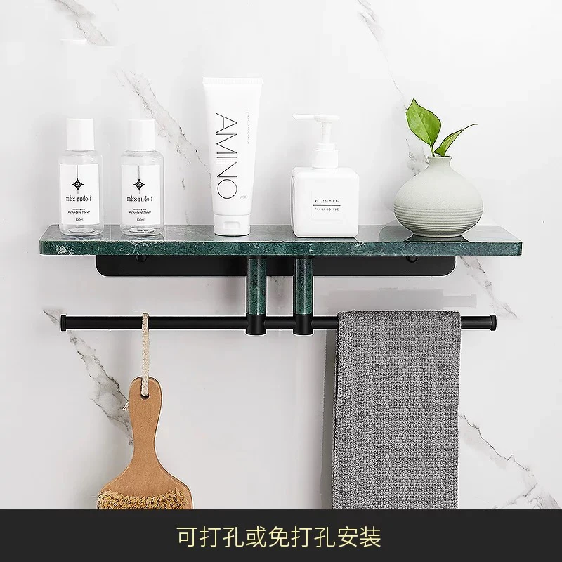 Bathroom black Marble shelf Nordic bathroom wall toilet paper holder light luxury toilet towel shelf rack bathroom shelf