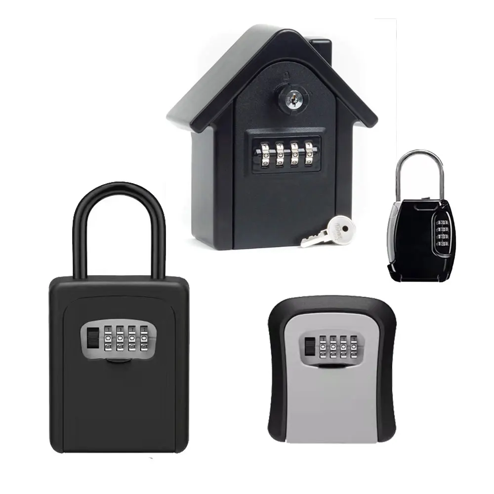 Wall Mounted Key Safe Box, intempéries, 4 combinação de dígitos, armazenamento Lock, interior