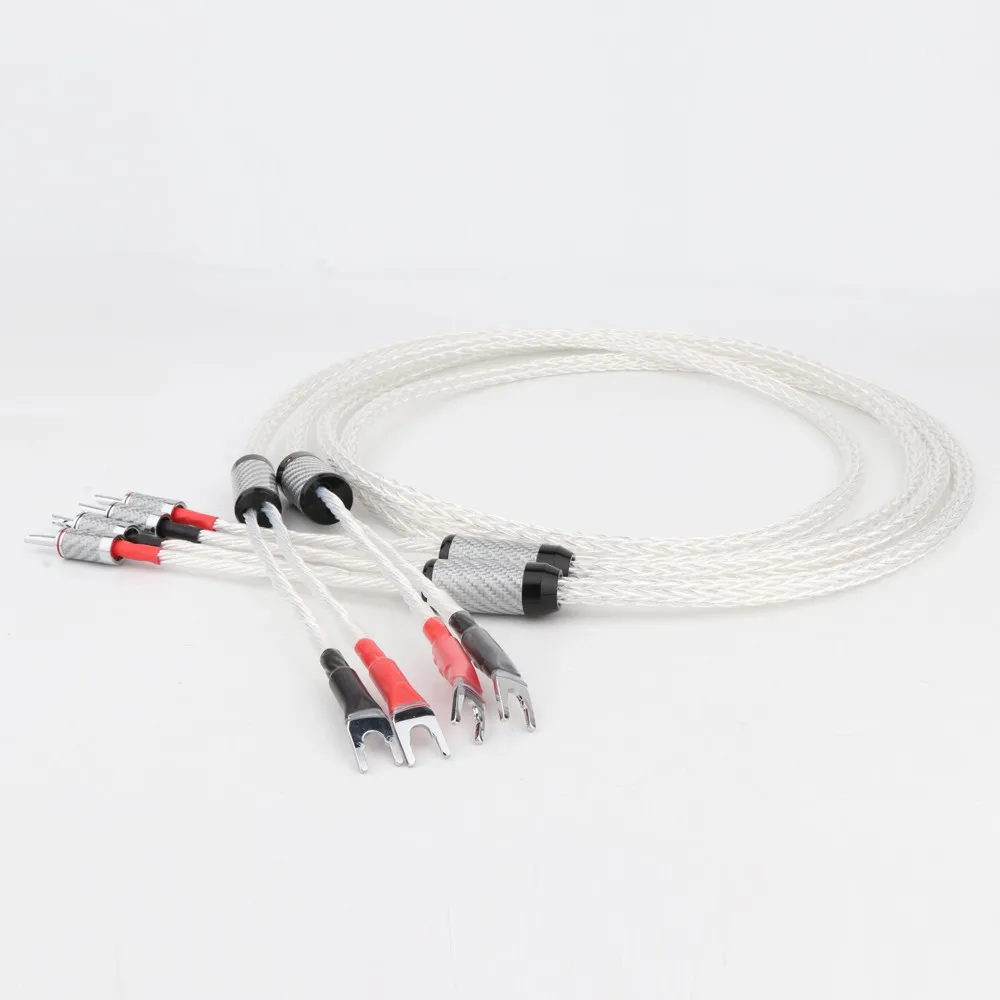Preffair Hifi 8AG Speaker Cable Pure Silver plated OCC Hi-end Speaker Wire for Amplifier/CD 1Pair banana plug to spade plug