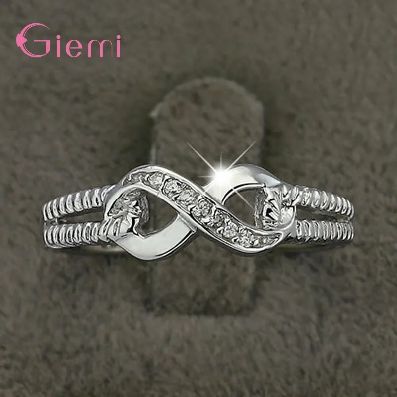 Size 5-10 Women Finger Ring for Wedding Engagement Clear Rhinestone Zircon Sterling Silver 925 Infinity Jewellery