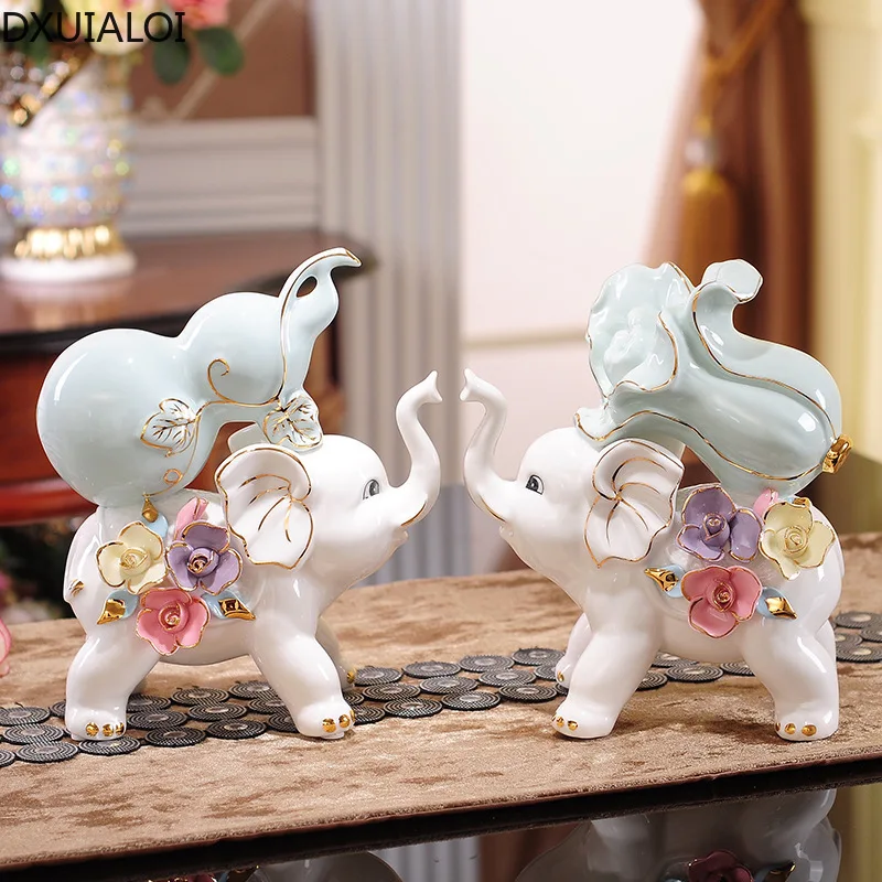 

DXUIALOI European Creative Elephant Ceramic Crafts Decoration Housewarming Gift Home Living Room Entrance Study Room Decoration