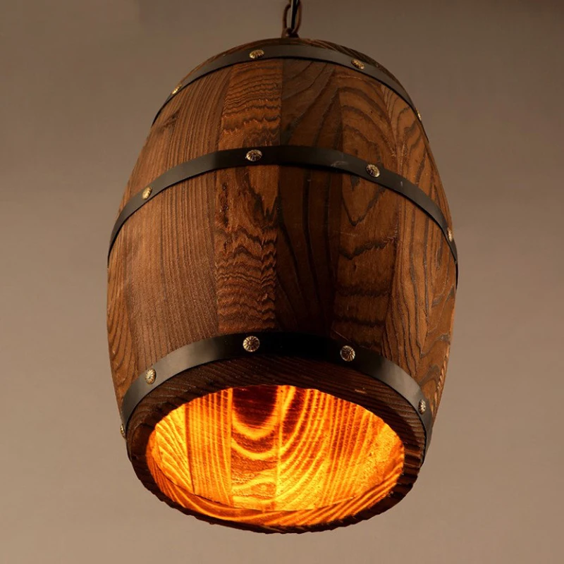 Vintage industrial style chandelier winery creative restaurant decoration wine barrel light solid wood barrel chandelier