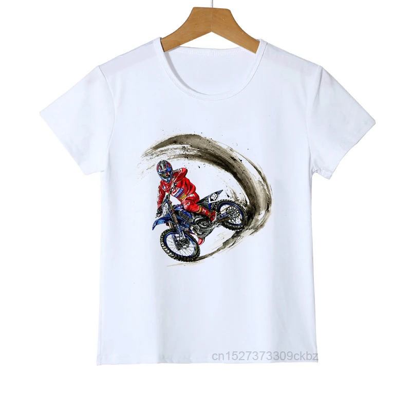 T-shirt For Boys Cool Motorcycle Cartoon Print Boy Clothes Casual Kids Tshirt Summer Hiphop Teen T Shirt White Tops