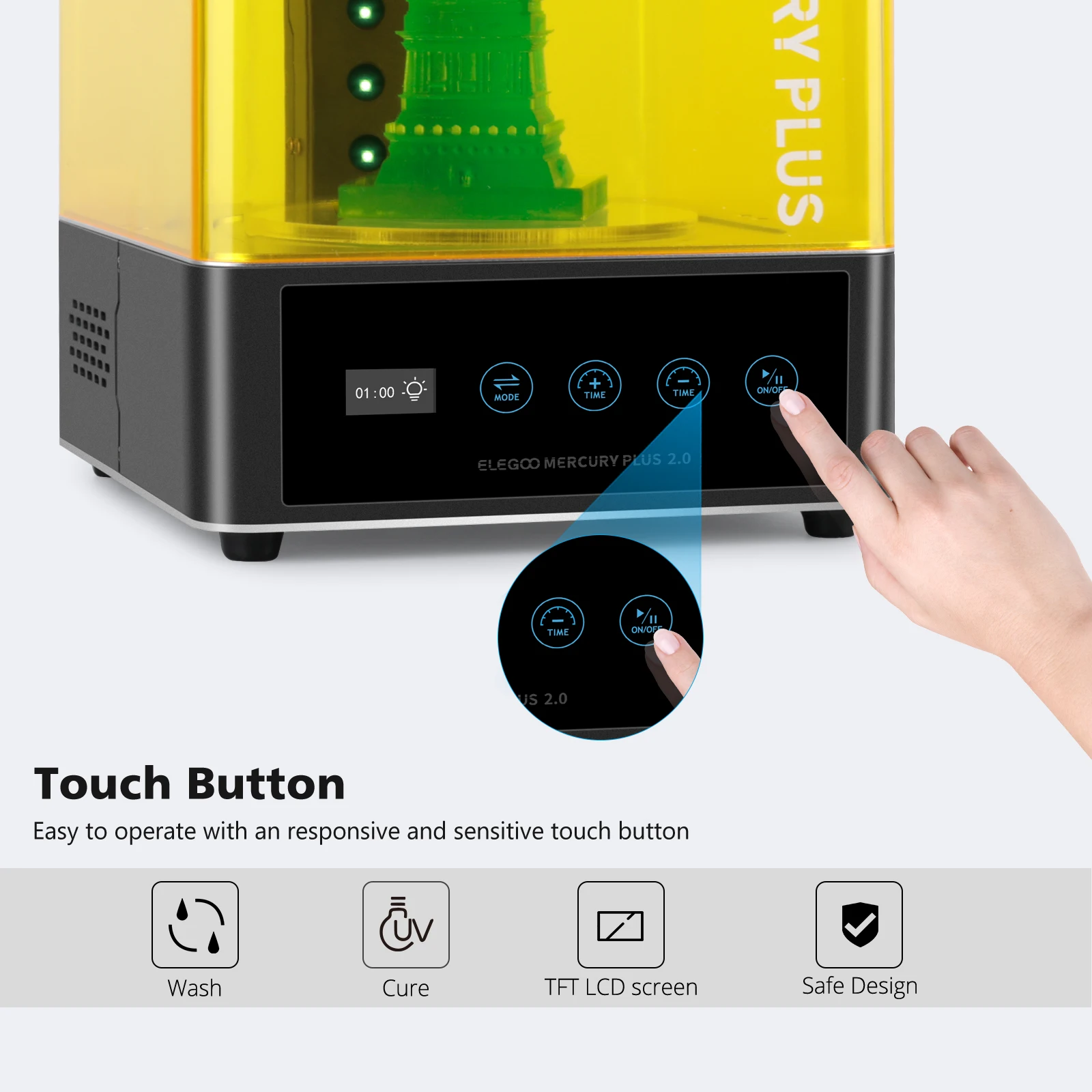 Elegoo Máquina de Lavagem e Cura Mercury Plus, Aparelho para Impressora 3D, Modelo 2 em 1, Recipiente de Limpeza, Versão 2.0