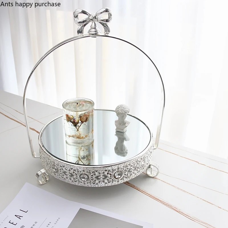 

Silvery Metal Mirror Cake Stand Cake Pan Dessert Plate Desktop Storage Tray Home Decorative Plate Display Stand Shooting Props