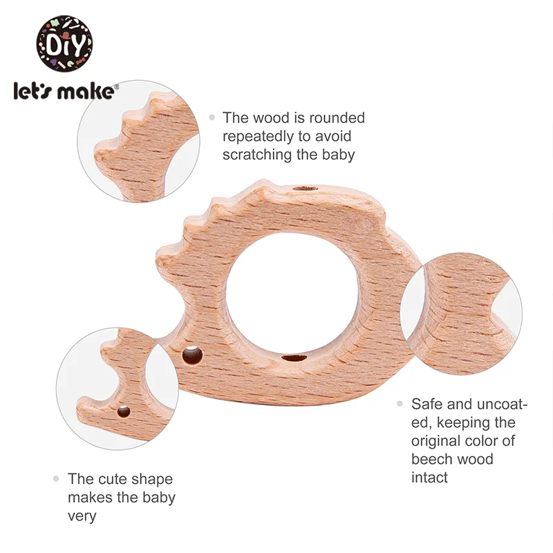 10PC Baby Wooden Teether Animal Beads Beech Rodent Star DIY Pacifier Chain Teething Bracelet Accessories Montessori Newborn Gift