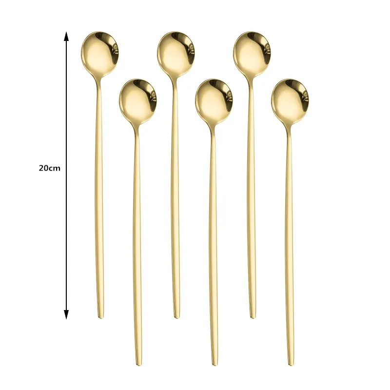 

6-piece Gold Long Handle Spoon Flatware Cutlery Set Stainless Steel Mixing Stirring IceSpoon Creative Spoon Coffee Ice Tea Spoon