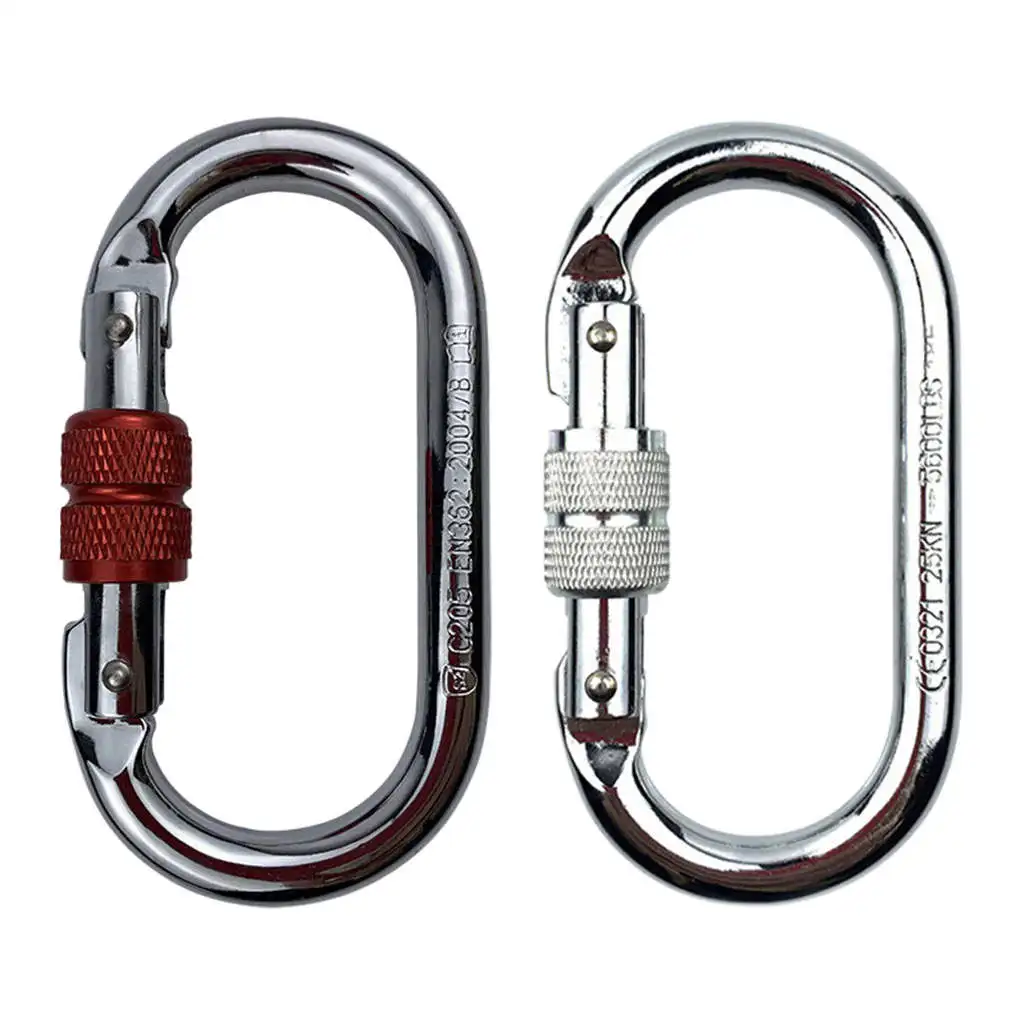 O-Shape Rock Climbing Carabiner, Screw Locking Hook 25kN 5600lb for Hammock Caving Gear