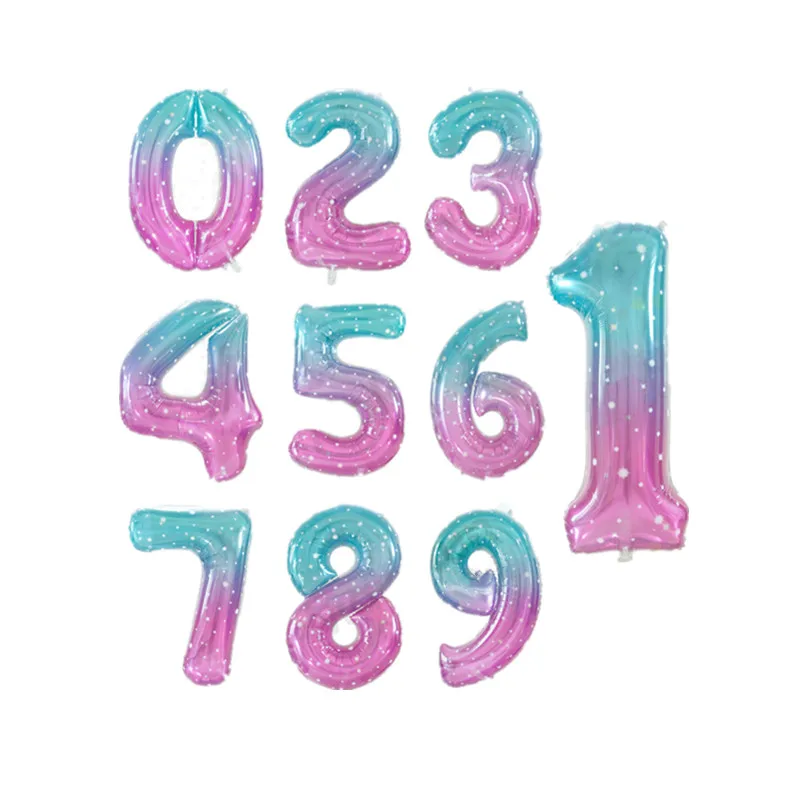 40inch Fantasy Starry Sky Number Balloon 0 1 2 3 4 5 6 7 8 9 Blue Hot Pink Digital Golobs Birthday Stitching Color Giant Figure