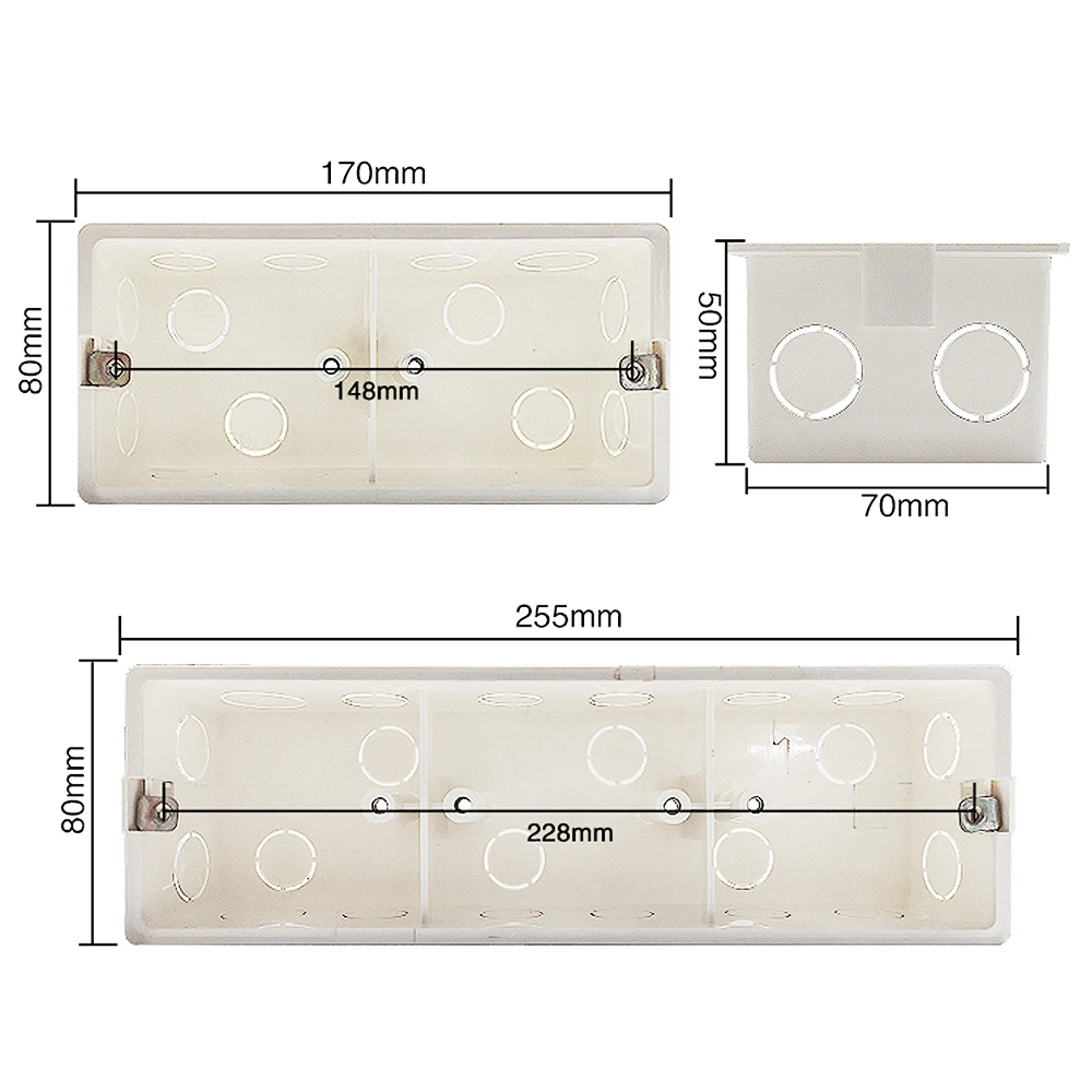 UBARO Wall Socket Light Switch Installation Concealed Box PC Plastic Fireproof Material White Surface Outlet Junction Multi Case