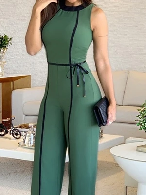 

2021 Summer Lady Green Jumpsuit Sleeveless Long Legged Elegant Vacation Long from Vintage Office